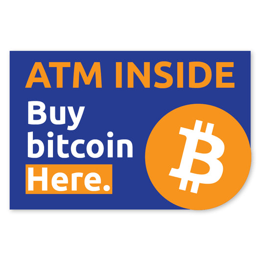 Small Rectangle ATM Inside Buy Bitcoin Here Decal. Available in two sizes.