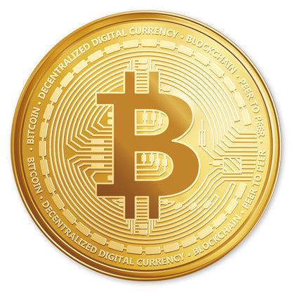 Bitcoin Circle Decal. Simulated coin. Available in multiple sizes.